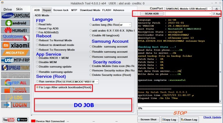 SM-M536B Remove Logo Bootloader After Unlock B.L By HalabTech Tool