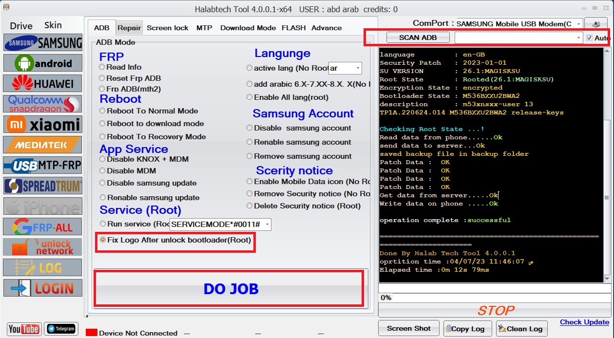 SM-M536B Remove Logo Bootloader After Unlock B.L By HalabTech Tool