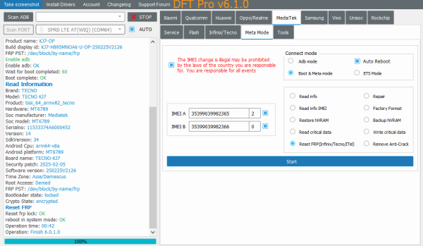 Remove FRP For Tecno Spark 20 Pro Plus KJ7 Via DFT Tool