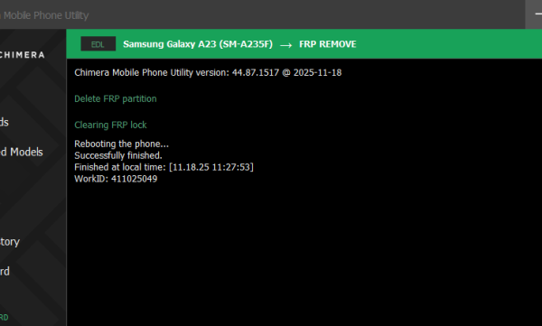 Remove FRP A23 A235F U11 VIA Chimera Tool