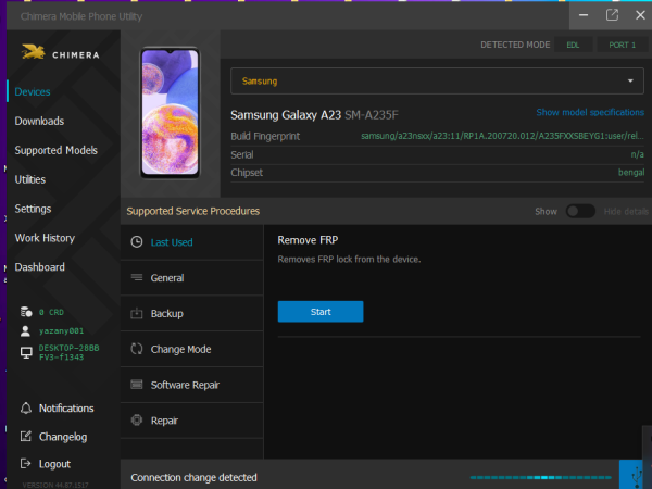 Remove FRP A23 A235F U11 VIA Chimera Tool
