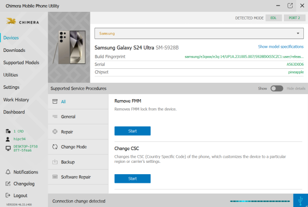 Samsung Galaxy S24 Ultra 5G (SM-S928B) BIT5 Reset Frp By Chimera